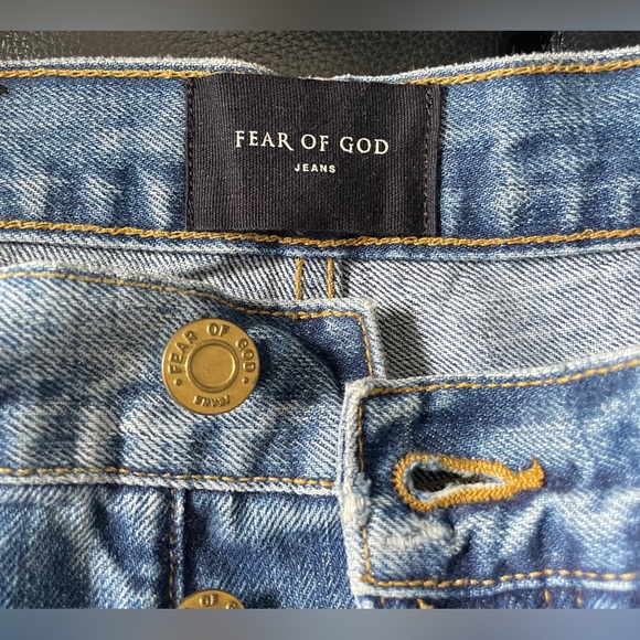 FEAR OF GOD 33W Indigo Blue Paint splatter denim jeans FIFTH Collection - Picture 4 of 11